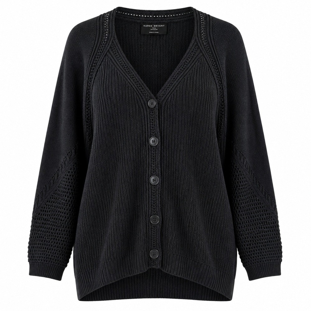 Lane Bryant Black Ribbed Cable Open Knit Sleeves Cardigan Sweater 18/20 NWT